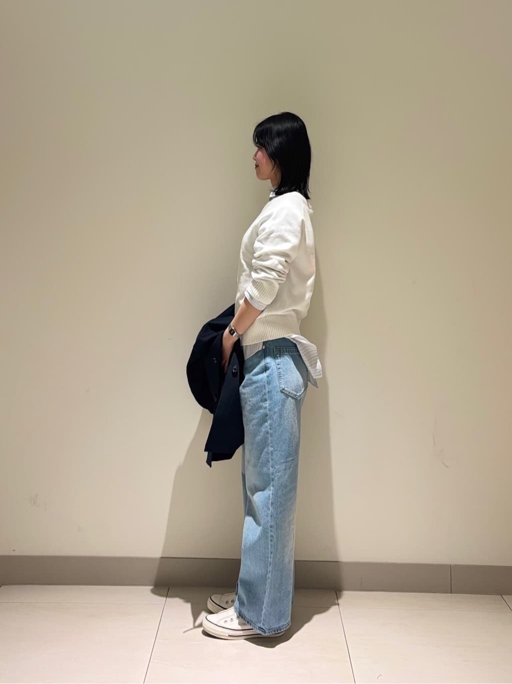 mayuさんの「Dessin｜【花粉ガード/撥水加工/洗える】クルーネックスプリングコート」を使ったコーディネート