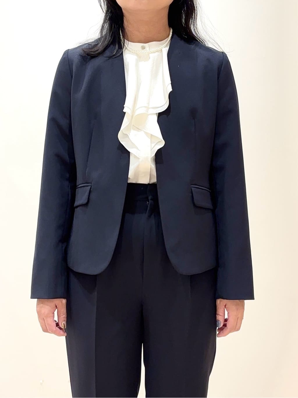 miraiさんの「grove｜【マシンウォッシュ／防シワ/SS-3L】ストレッチノーカラージャケット」を使ったコーディネート