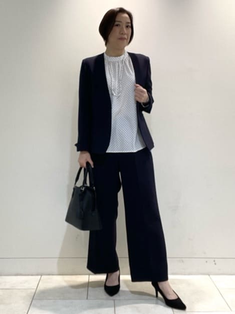 フミさんの「Reflect｜【SS-4Lサイズ／通勤／セットアップ可】ノーカラージャケット」を使ったコーディネート