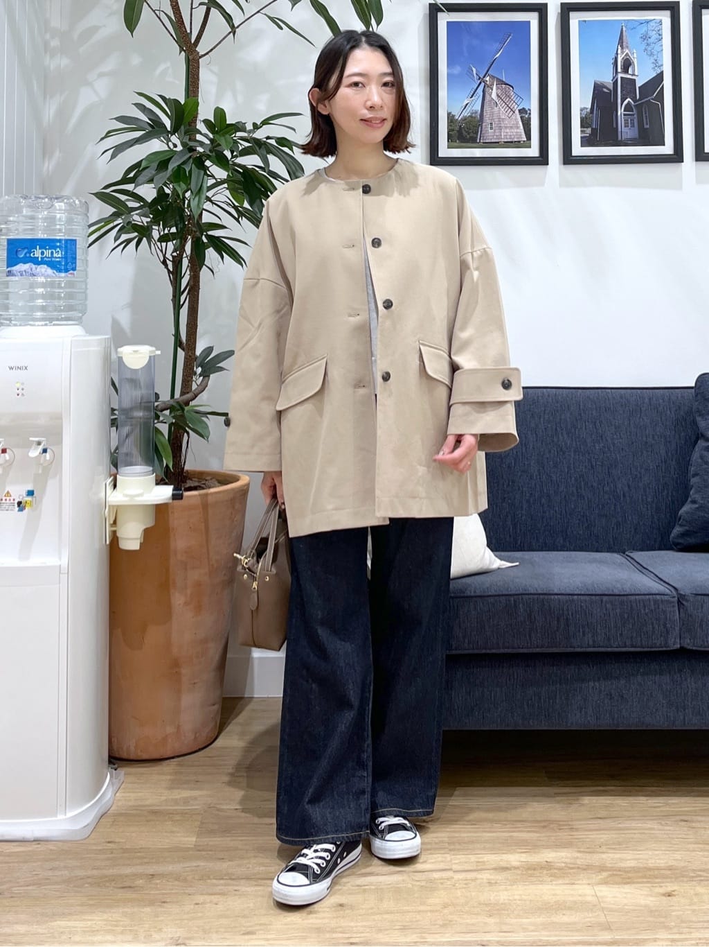 canaさんの「Dessin｜【花粉ガード/撥水加工/洗える】クルーネックスプリングコート」を使ったコーディネート