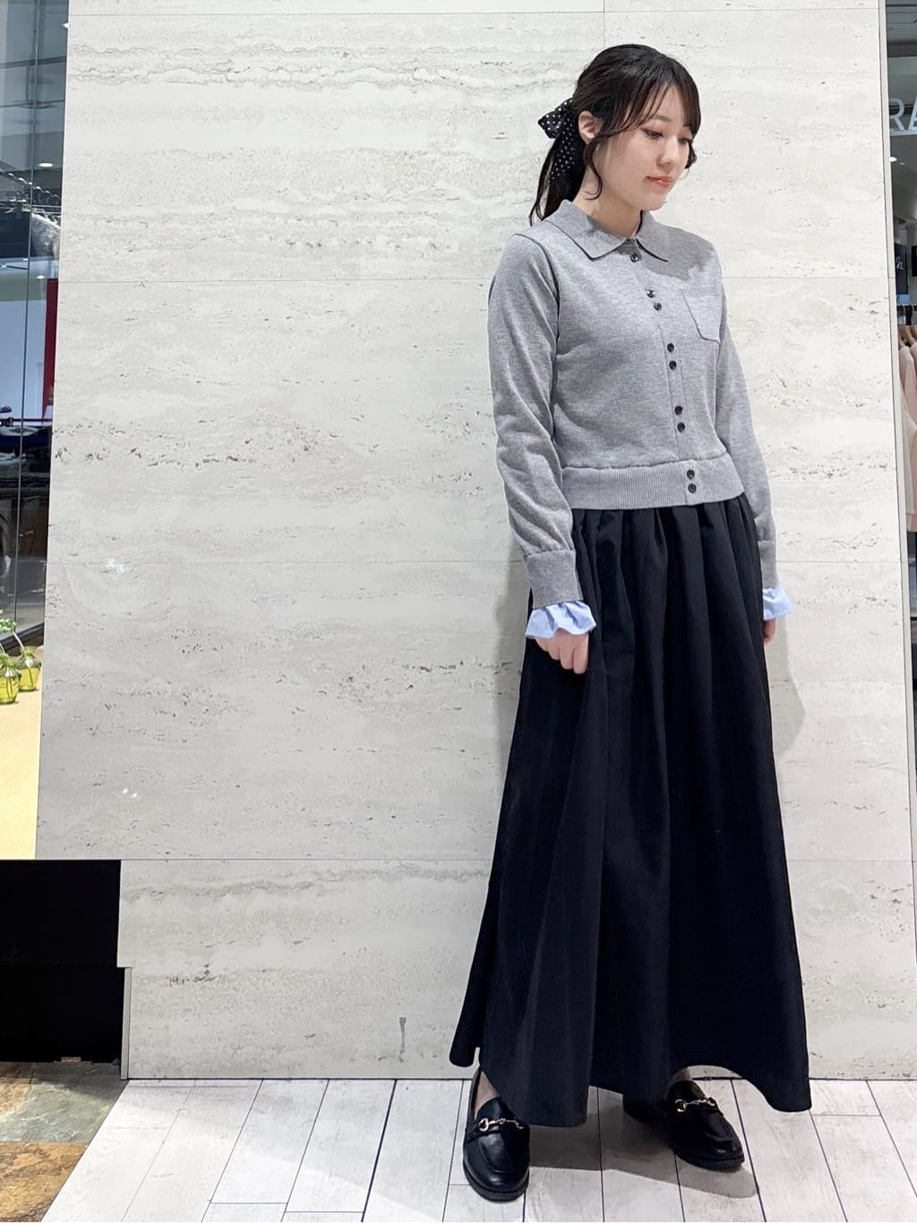 かほさんの「OPAQUE.CLIP｜ポロ襟ニットドッキングフレアワンピース【洗濯機OK】」を使ったコーディネート