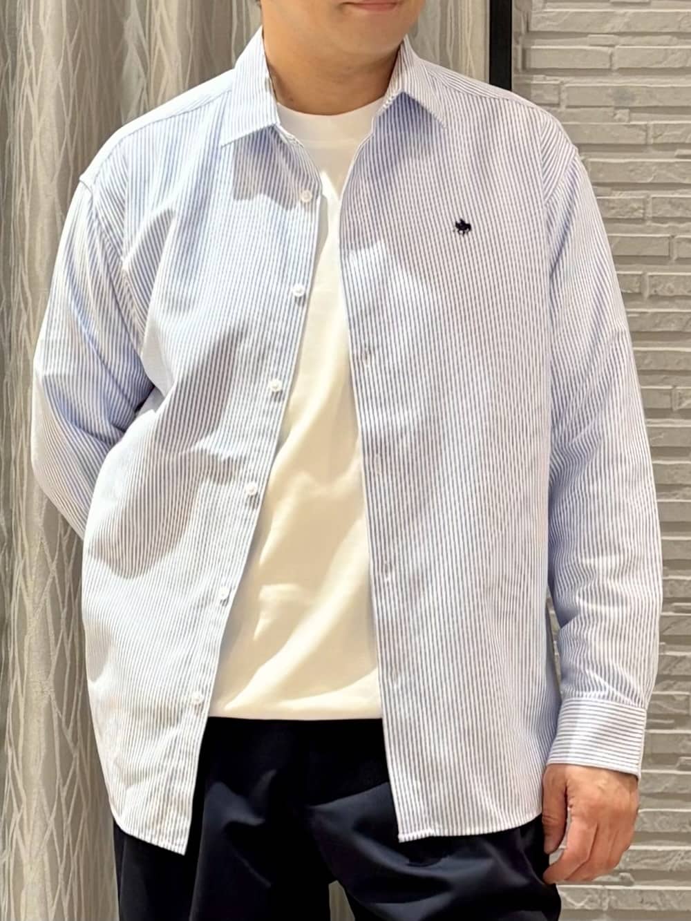 Pーyamaさんの「THE SHOP TK｜【POLO BCS 別注】 アソート長袖シャツ ストライプ／グレー／デニム」を使ったコーディネート