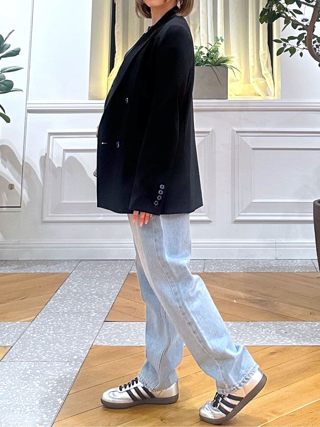 なべこさんの「DRESSTERIOR｜◆【セットアップ可】ピークドダブルライトストレッチジャケット」を使ったコーディネート