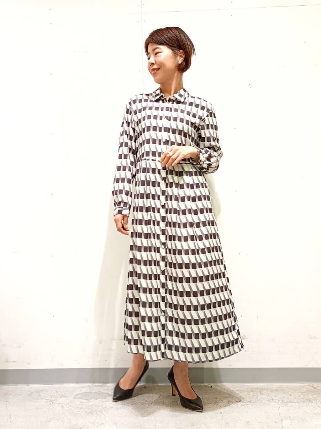 Kさんの「INDIVI｜【洗える／2WAY】ベルト付き ジオメトリック柄 シャツワンピース」を使ったコーディネート