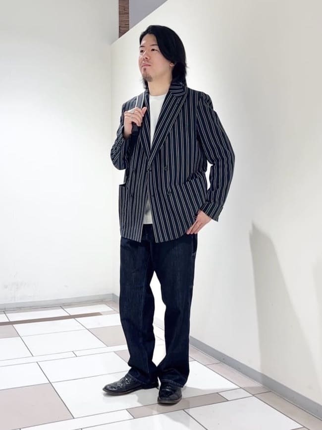 及川さんの「TAKEO KIKUCHI｜【BOWLER HAT LABEL】サッカーストライプ ダブルジャケット」を使ったコーディネート