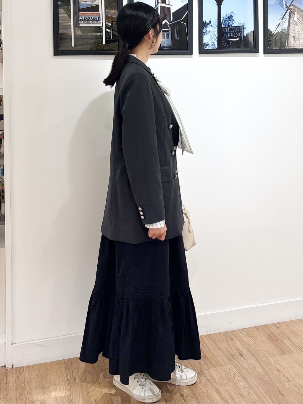 Ririkaさんの「Dessin｜【洗える】フリルボウタイストライプブラウス」を使ったコーディネート
