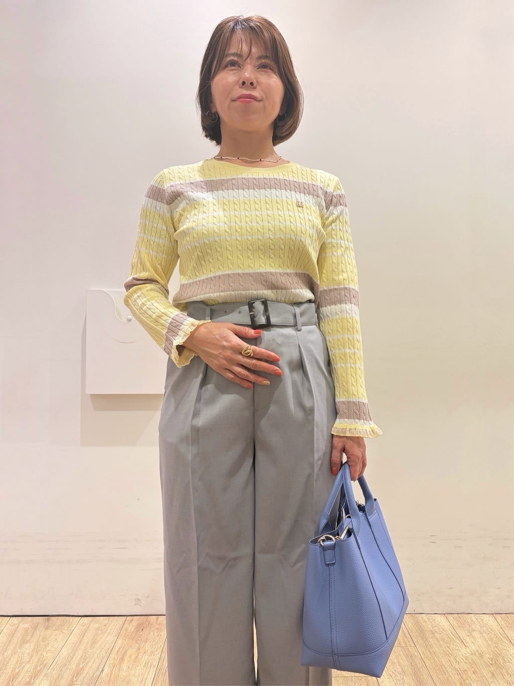 YUKOさんの「index｜【吸水速乾】ストレッチワイドストレートパンツ／セットアップ対応《洗濯機OK》」を使ったコーディネート