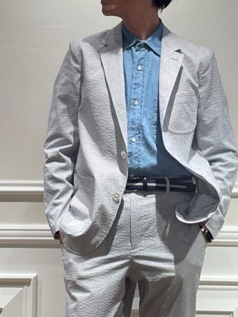 橋本さんの「DRESSTERIOR｜◆【吸湿速乾/セットアップ可/ウォッシャブル】COOLMAX シアサッカー サマージャケット」を使ったコーディネート