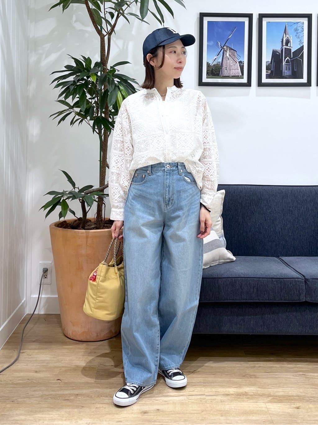 canaさんの「Dessin｜【洗える】スクエアレースノーカラーシャツ」を使ったコーディネート