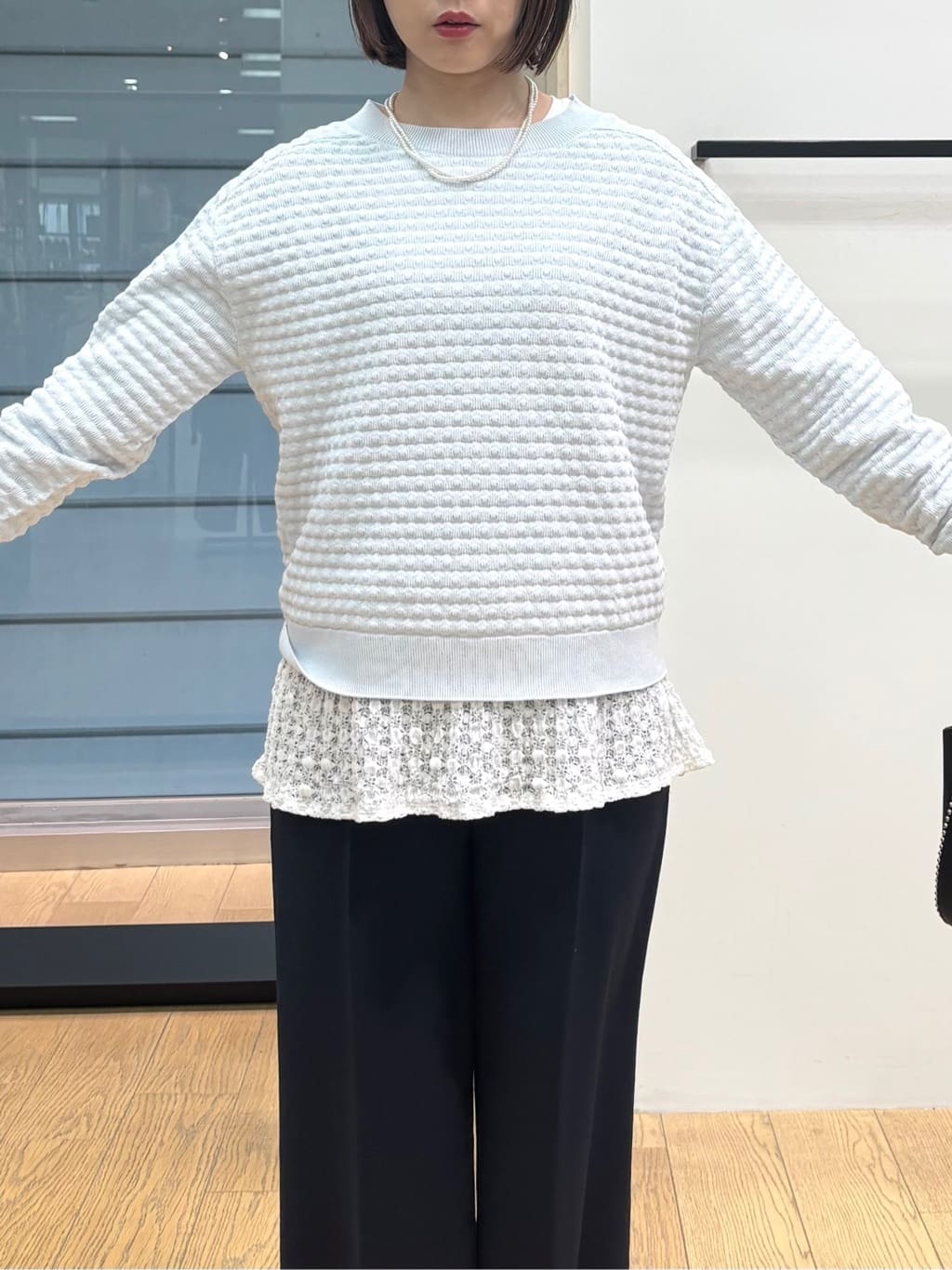 asamiさんの「INDIVI｜【洗える／凹凸編み】ジャカードニット」を使ったコーディネート