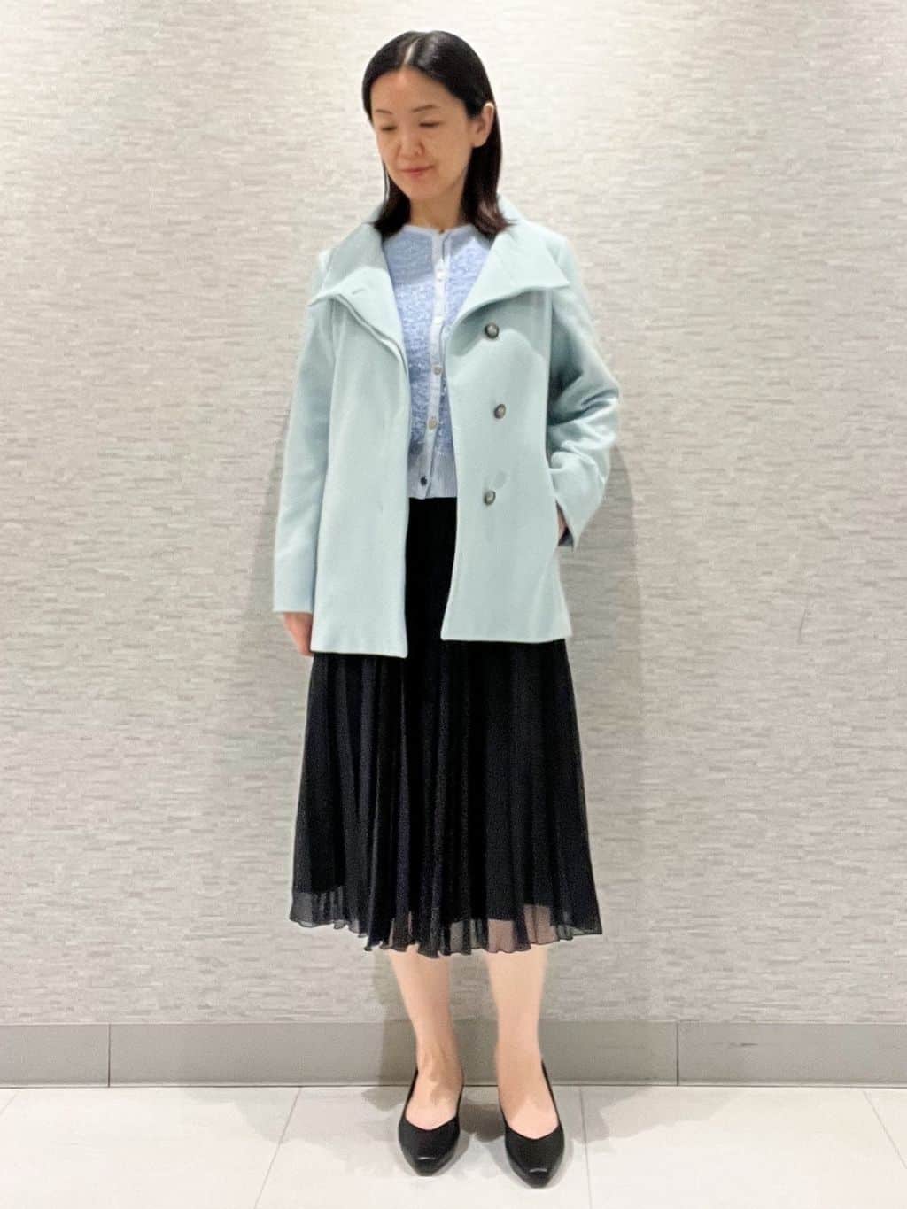 marikoさんの「Reflect｜【SS-4Lサイズ／衿が顔に当たらない◎】スタンドネックミドルコート」を使ったコーディネート