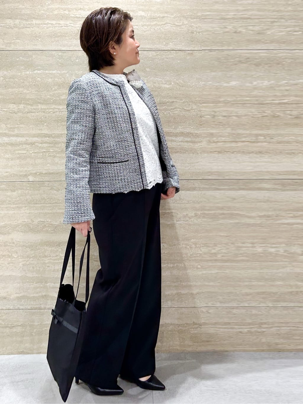 NAMIさんの「OPAQUE.CLIP｜《通勤対応》 コットンツイードジャケット」を使ったコーディネート