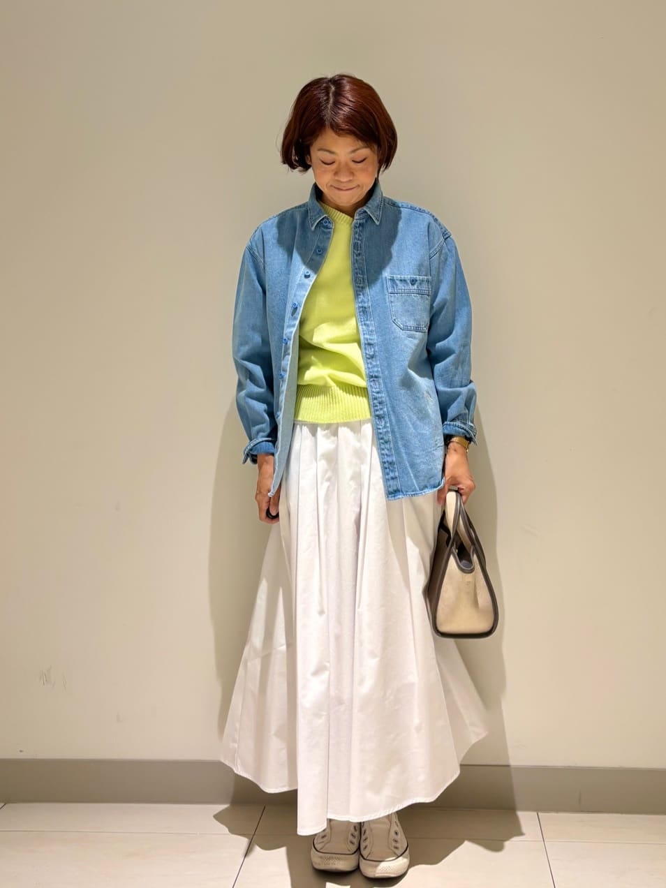 Haruさんの「Dessin｜【洗える】コットンVネックニット」を使ったコーディネート