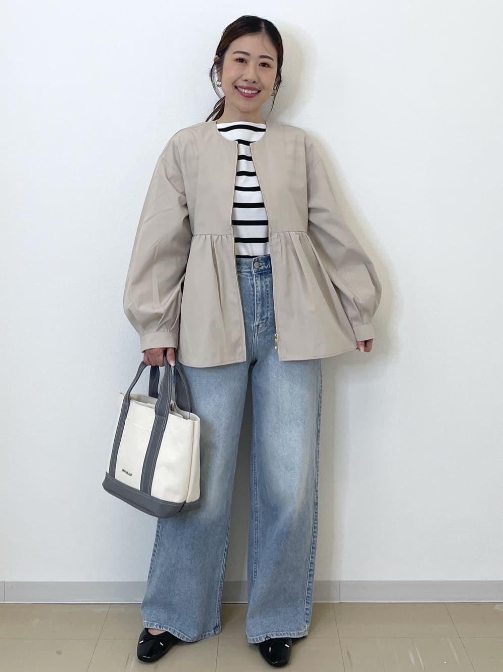 Akiさんの「OPAQUE.CLIP｜撥水ノーカラーペプラムブルゾン【洗濯機OK／抗ピル】」を使ったコーディネート