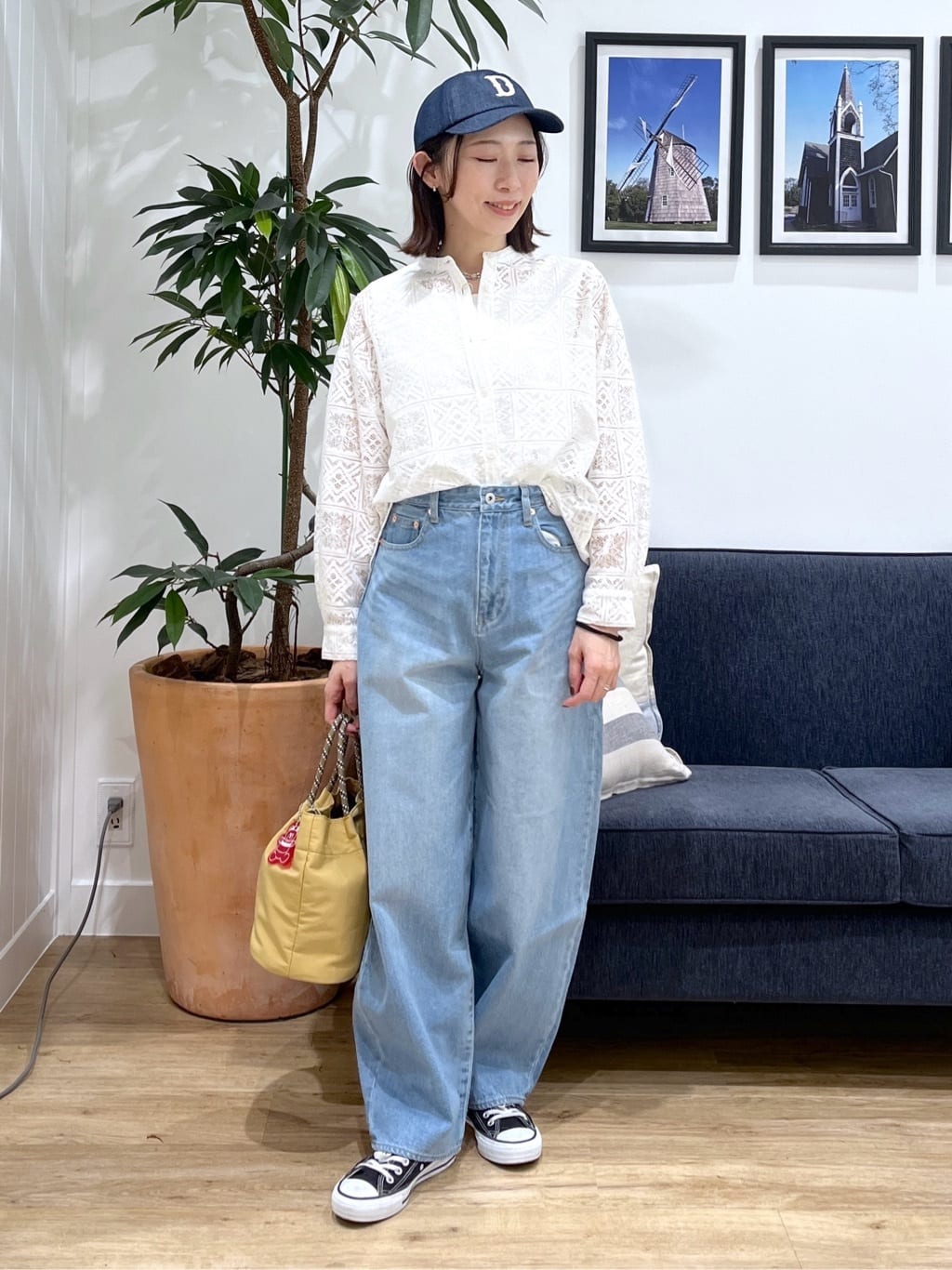 canaさんの「Dessin｜【洗える】スクエアレースノーカラーシャツ」を使ったコーディネート