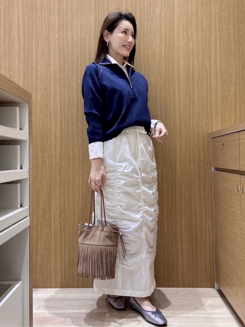maiさんの「OPAQUE.CLIP｜ハーフZIP刺繍ロゴニット【洗濯機OK】」を使ったコーディネート