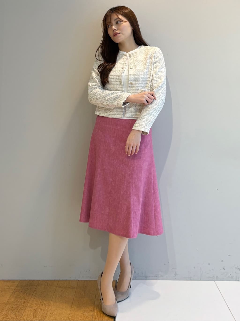 sayaさんの「COUP DE CHANCE｜【ON/OFF着回し】カラーツイードジャケット」を使ったコーディネート