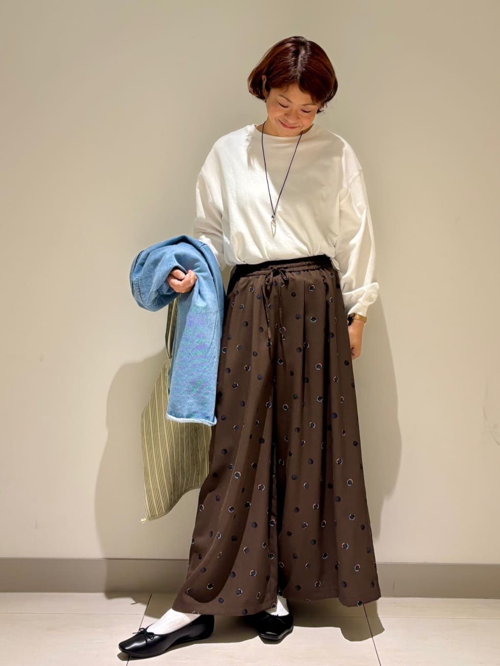 Haruさんの「Dessin｜【洗える】ドットワイドパンツ」を使ったコーディネート