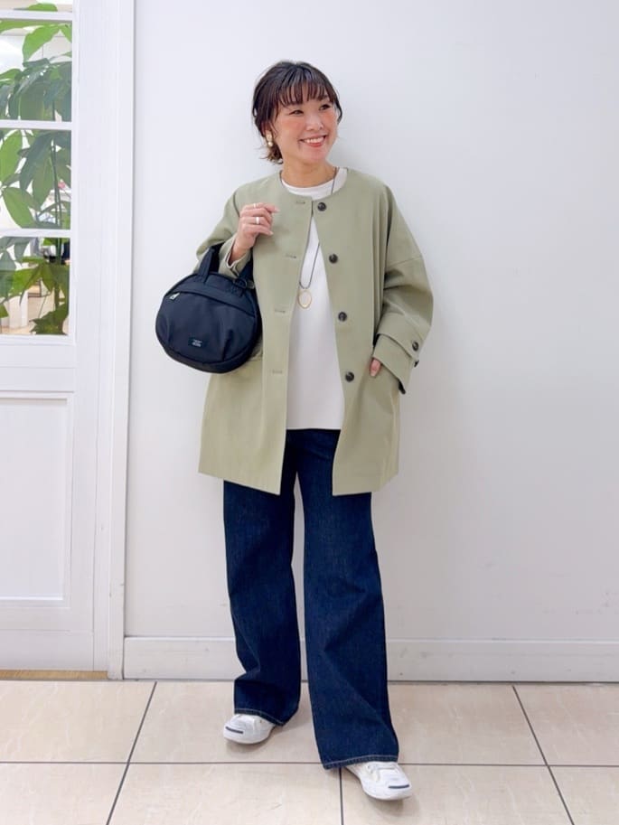 Osawaさんの「Dessin｜【花粉ガード/撥水加工/洗える】クルーネックスプリングコート」を使ったコーディネート