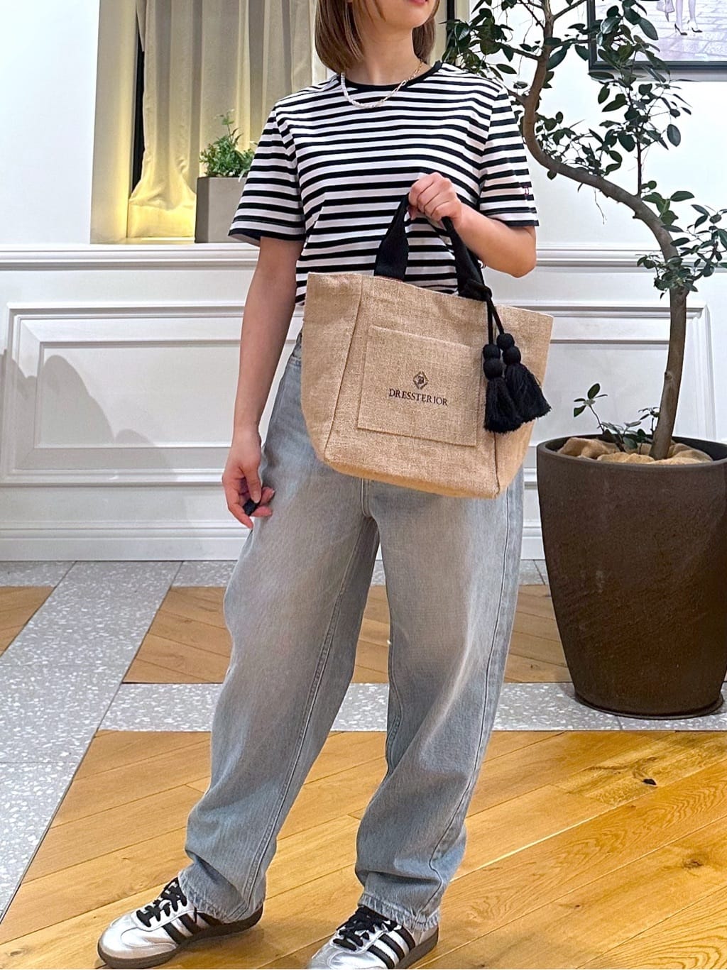 なべこさんの「DRESSTERIOR｜◆【接触冷感/抗菌防臭/消臭】アイスクリアコットンボーダーTシャツ」を使ったコーディネート