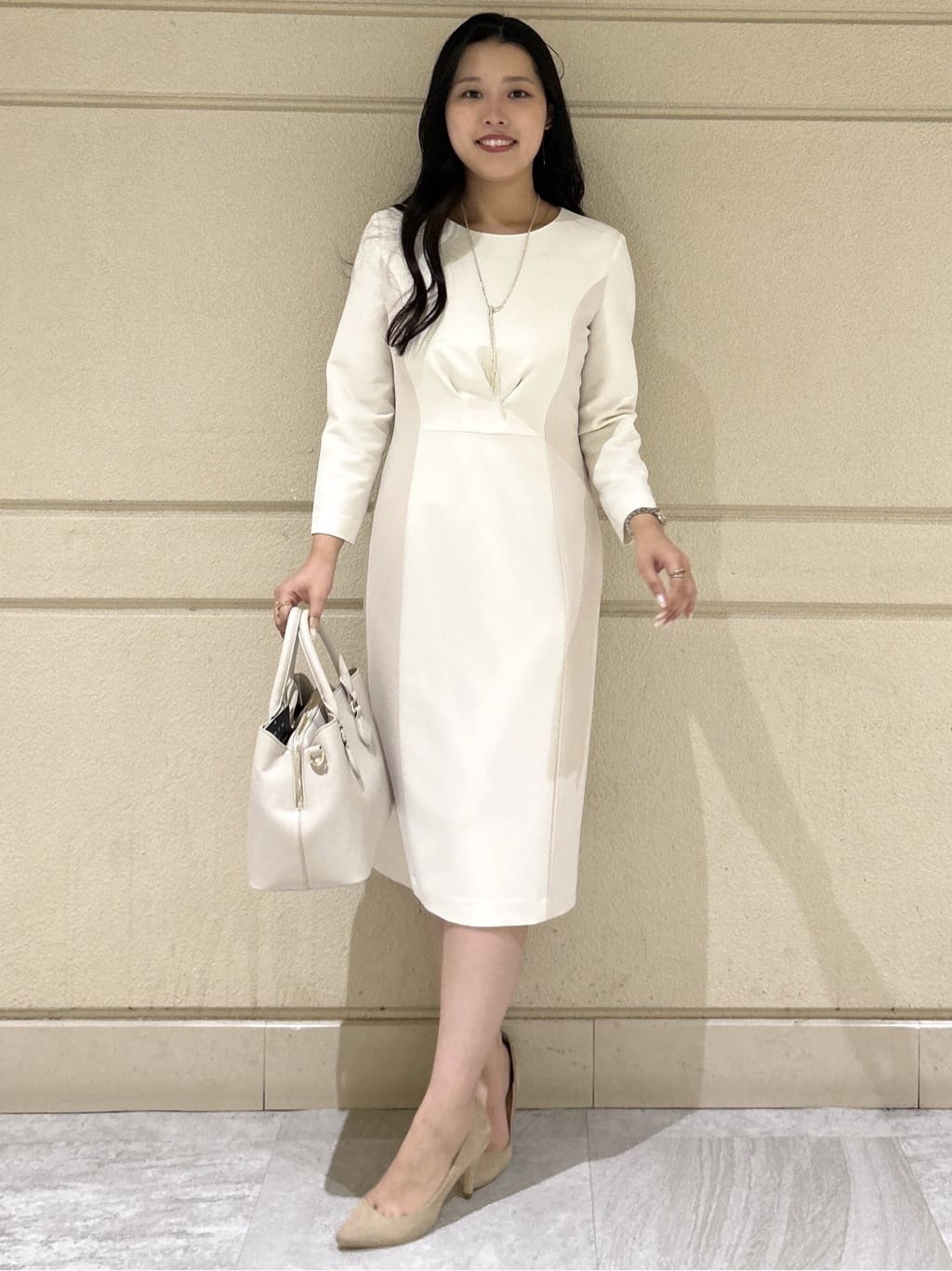 Momokaさんの「COUP DE CHANCE｜【手洗い可／日本製】配色タイトワンピース」を使ったコーディネート