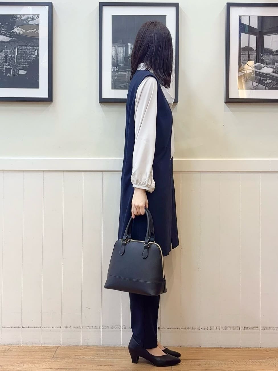 えぬさんの「SHOO･LA･RUE｜【洗濯機可/セットアップ可/S-3L】きちんと楽に。カットジョーゼット ロングジレ」を使ったコーディネート