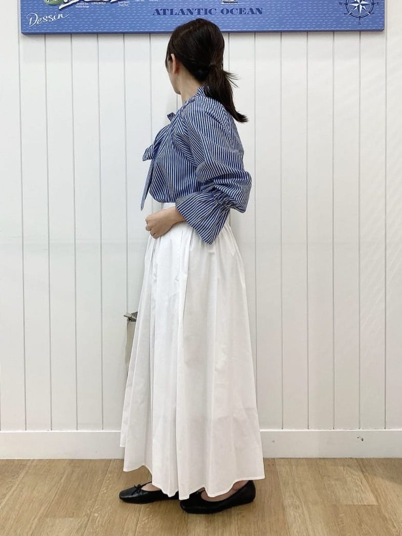yoshiさんの「Dessin｜【洗える】フリルボウタイストライプブラウス」を使ったコーディネート