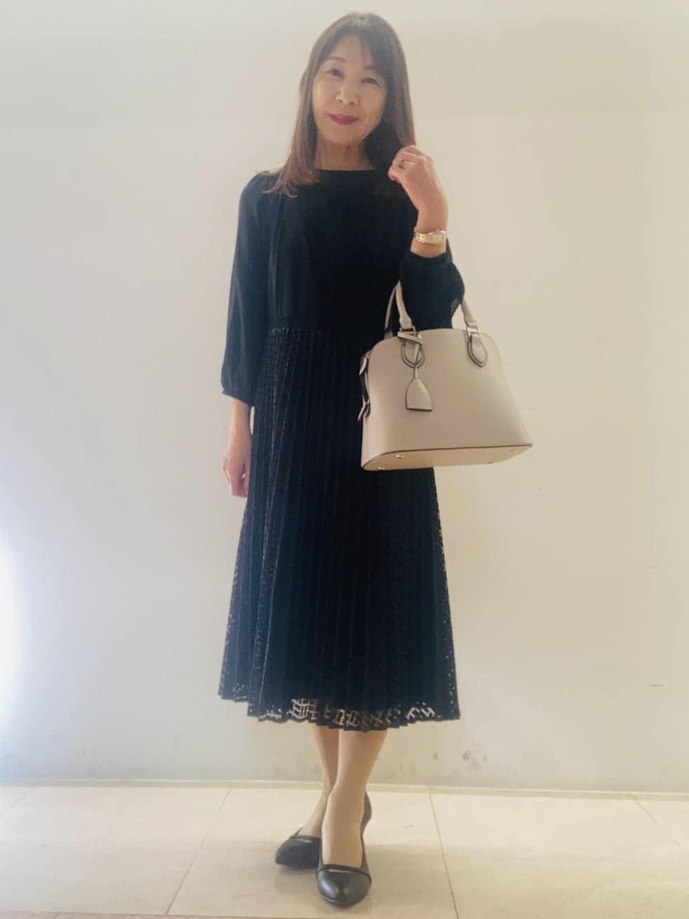 kurodaさんの「Reflect｜【SS-4Lサイズ】シフォン&times;幾何柄レースプリーツワンピース」を使ったコーディネート
