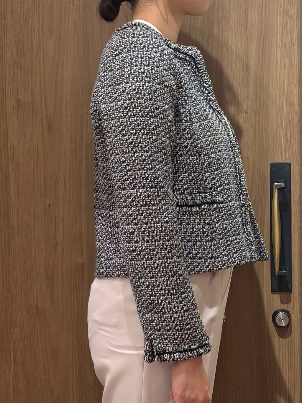 このかさんの「index｜《通勤／セットアップ対応》ノーカラーツイードジャケット【洗濯機OK】」を使ったコーディネート