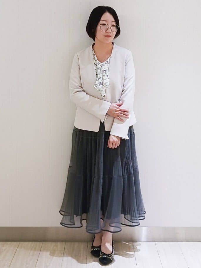 KaHoさんの「index｜ストレッチノーカラージャケット／セットアップ対応【洗濯機OK／防シワ／イージーアイロン】」を使ったコーディネート