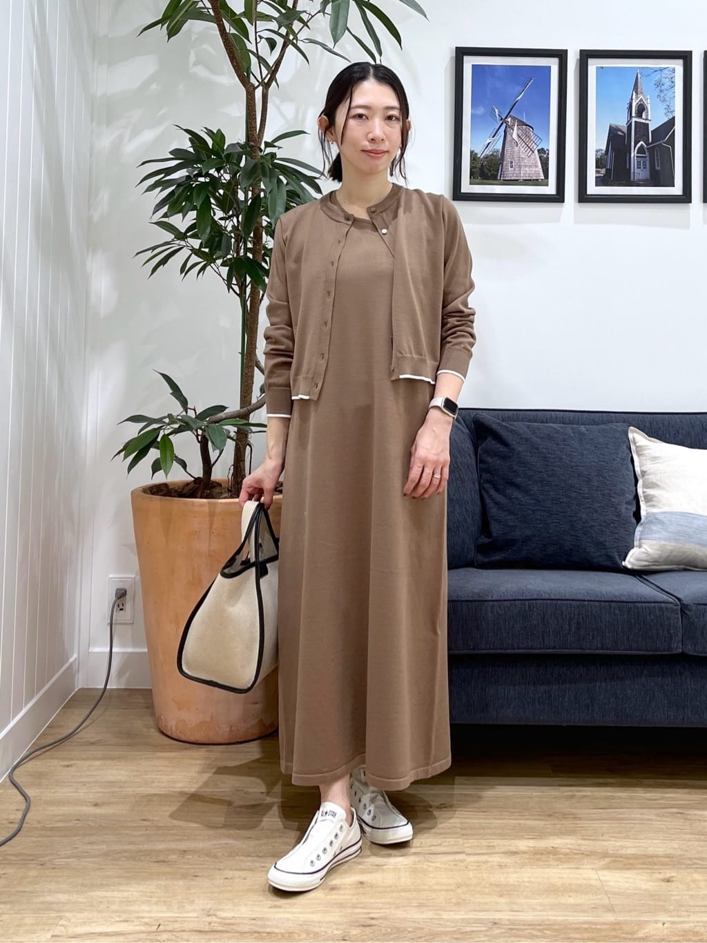 canaさんの「Dessin｜【2点セット・洗える】ニットカーディガン&times;ノースリーブワンピース」を使ったコーディネート