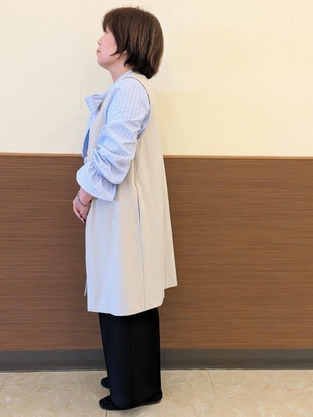 まぁさんの「SHOO･LA･RUE｜【洗濯機可/セットアップ可/S-3L】きちんと楽に。カットジョーゼット ロングジレ」を使ったコーディネート