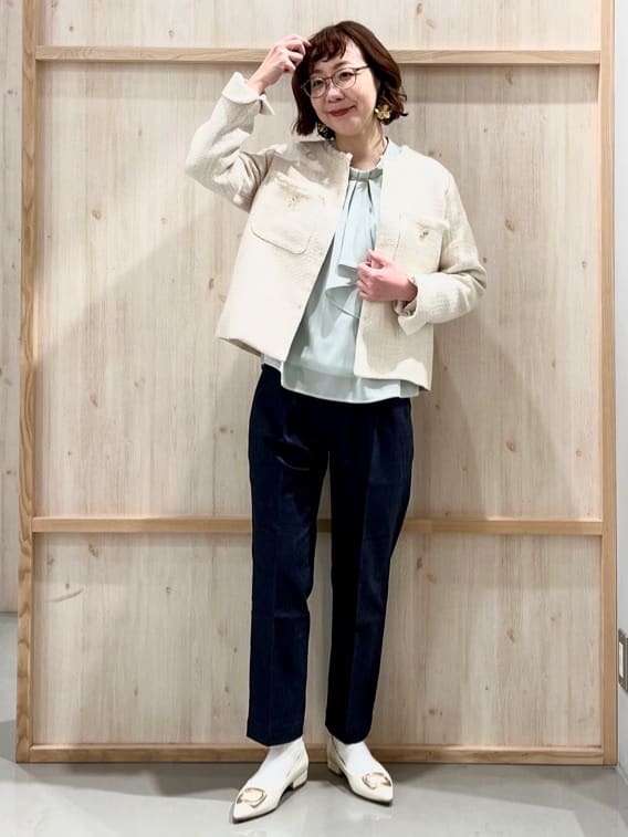 nakoさんの「THE SHOP TK｜【通勤・セレモニー】ツイードノーカラージャケット」を使ったコーディネート