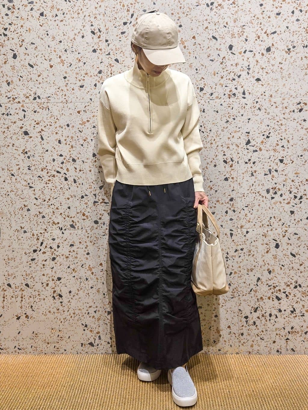 yoshimiさんの「OPAQUE.CLIP｜ハーフZIP刺繍ロゴニット【洗濯機OK】」を使ったコーディネート
