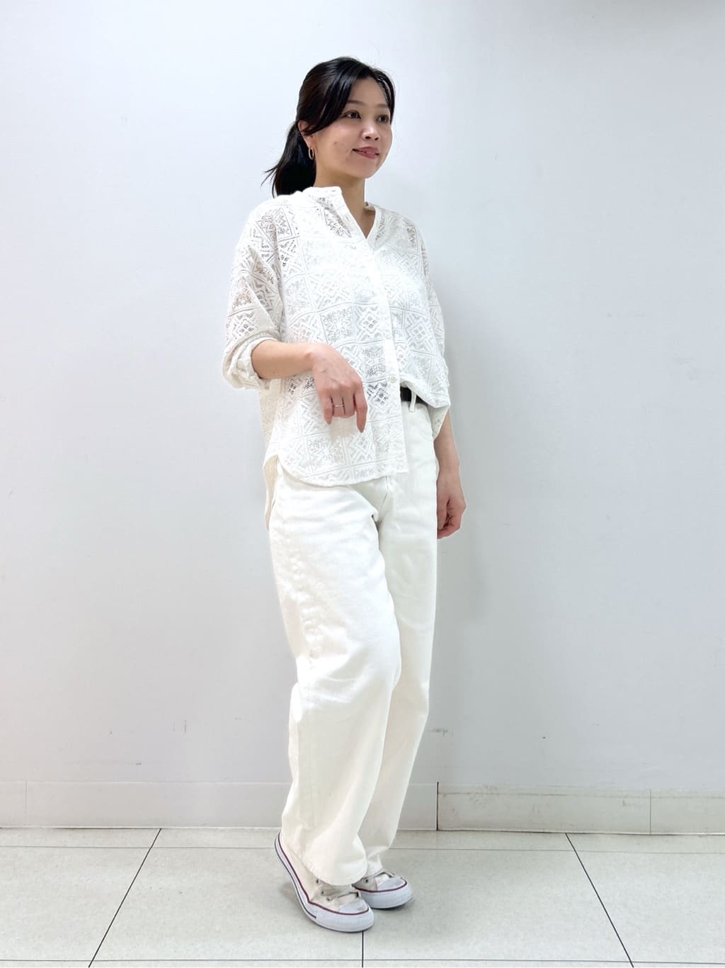 Kaiさんの「Dessin｜【洗える】スクエアレースノーカラーシャツ」を使ったコーディネート