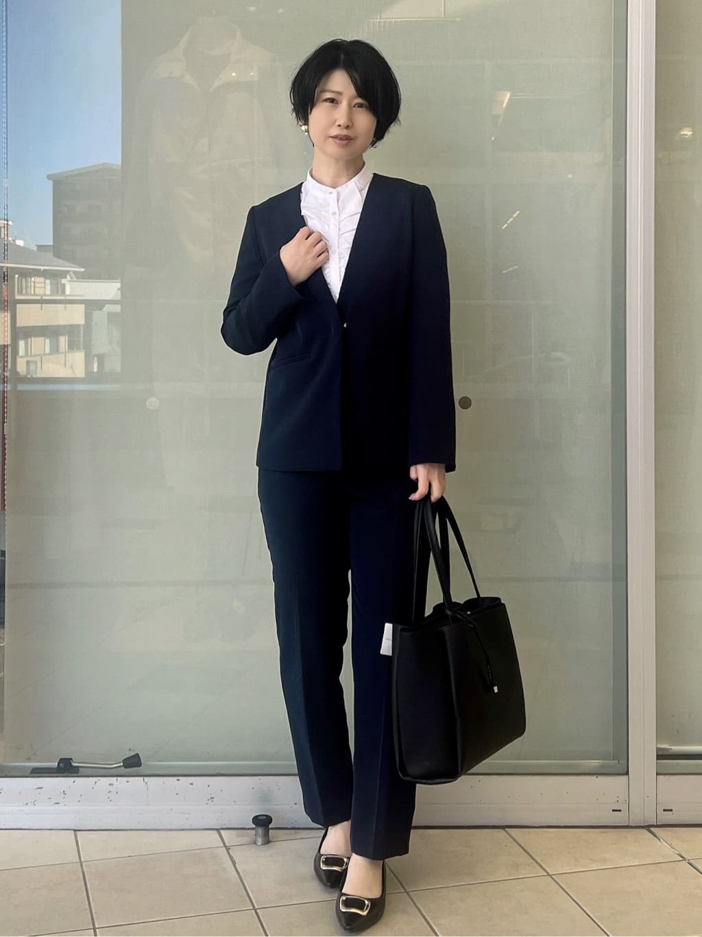 yo-koさんの「OPAQUE.CLIP｜《通勤／セットアップ対応》 Vネックジャケット／ダブルクロス【洗濯機OK】」を使ったコーディネート