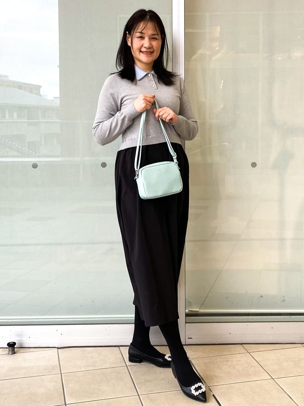 Jeanさんの「OPAQUE.CLIP｜ダブルポロ衿ニットドッキングワンピース【洗濯機OK】」を使ったコーディネート