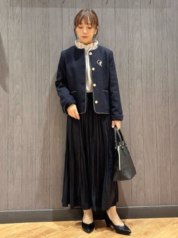 meiさんの「SHOO･LA･RUE｜【S-3L】オンとオフで印象が変わる ライトツイードジャケット」を使ったコーディネート