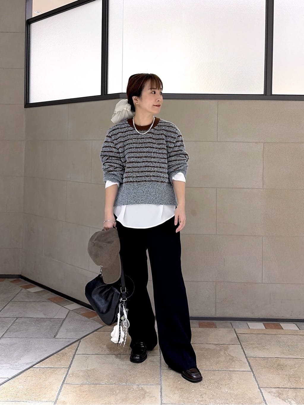 よねさんの「INDIVI｜ファンシーヤーンボーダーニット」を使ったコーディネート