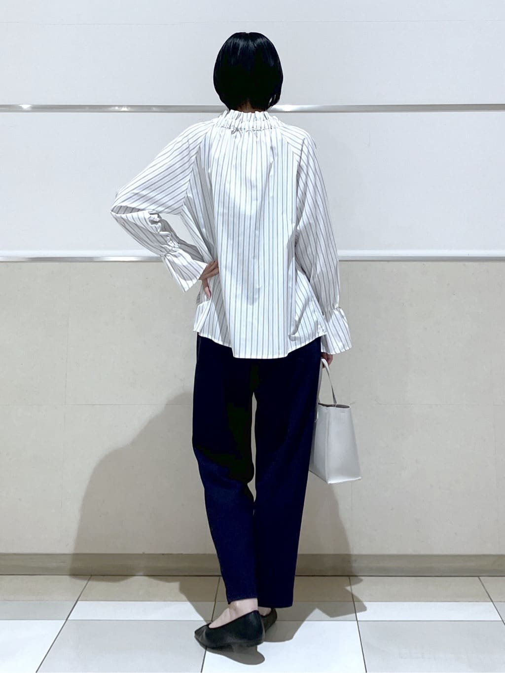 eriko さんの「Dessin｜【洗える】フリルボウタイストライプブラウス」を使ったコーディネート