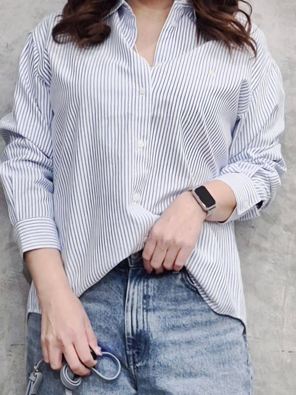 ひさえさんの「THE SHOP TK｜【POLO BCS 別注】ストライプOXシャツ」を使ったコーディネート