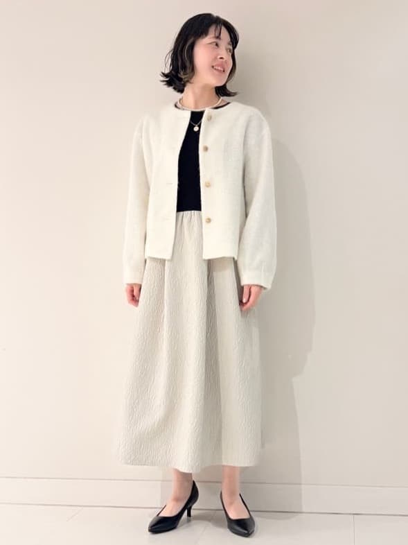 サオリさんの「UNTITLED｜【大人フェミニン/トレンド】ニット&times;ジャカード ドッキングワンピース」を使ったコーディネート