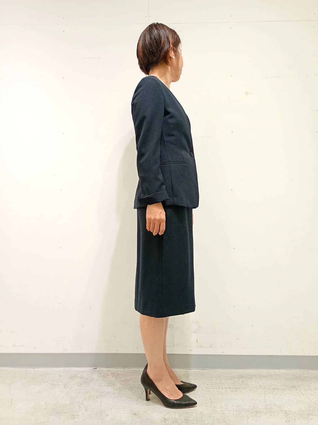 Kさんの「INDIVI｜【定番スーツ／UVケア／洗える】ウール調ノーカラージャケット」を使ったコーディネート