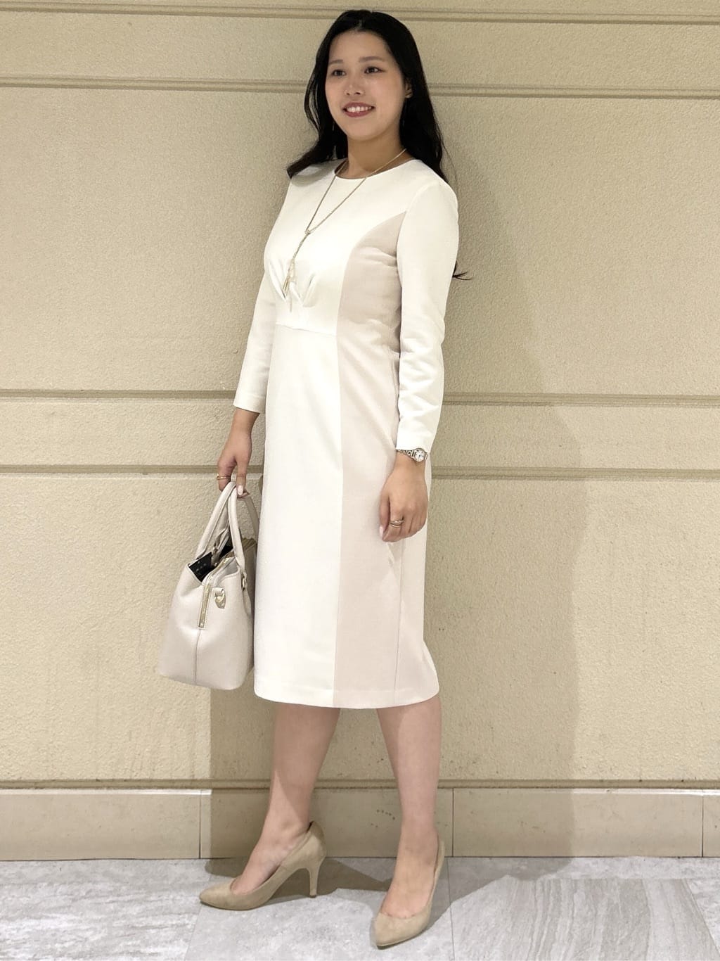 Momokaさんの「COUP DE CHANCE｜【手洗い可／日本製】配色タイトワンピース」を使ったコーディネート