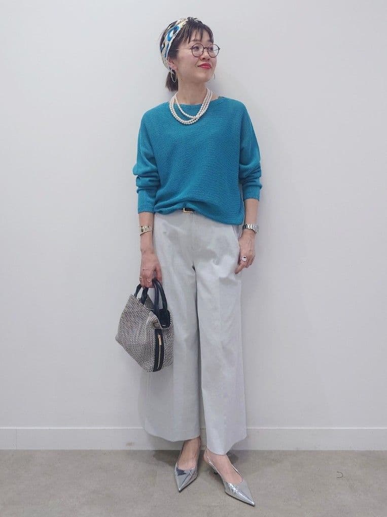 MUTSUKOさんの「UNTITLED｜【古畑星夏さん着用/8色展開/程よい透け感】ドライタッチボートネックニット」を使ったコーディネート