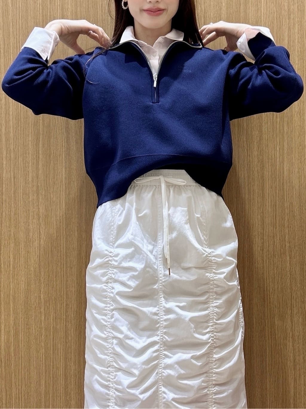 maiさんの「OPAQUE.CLIP｜ハーフZIP刺繍ロゴニット【洗濯機OK】」を使ったコーディネート