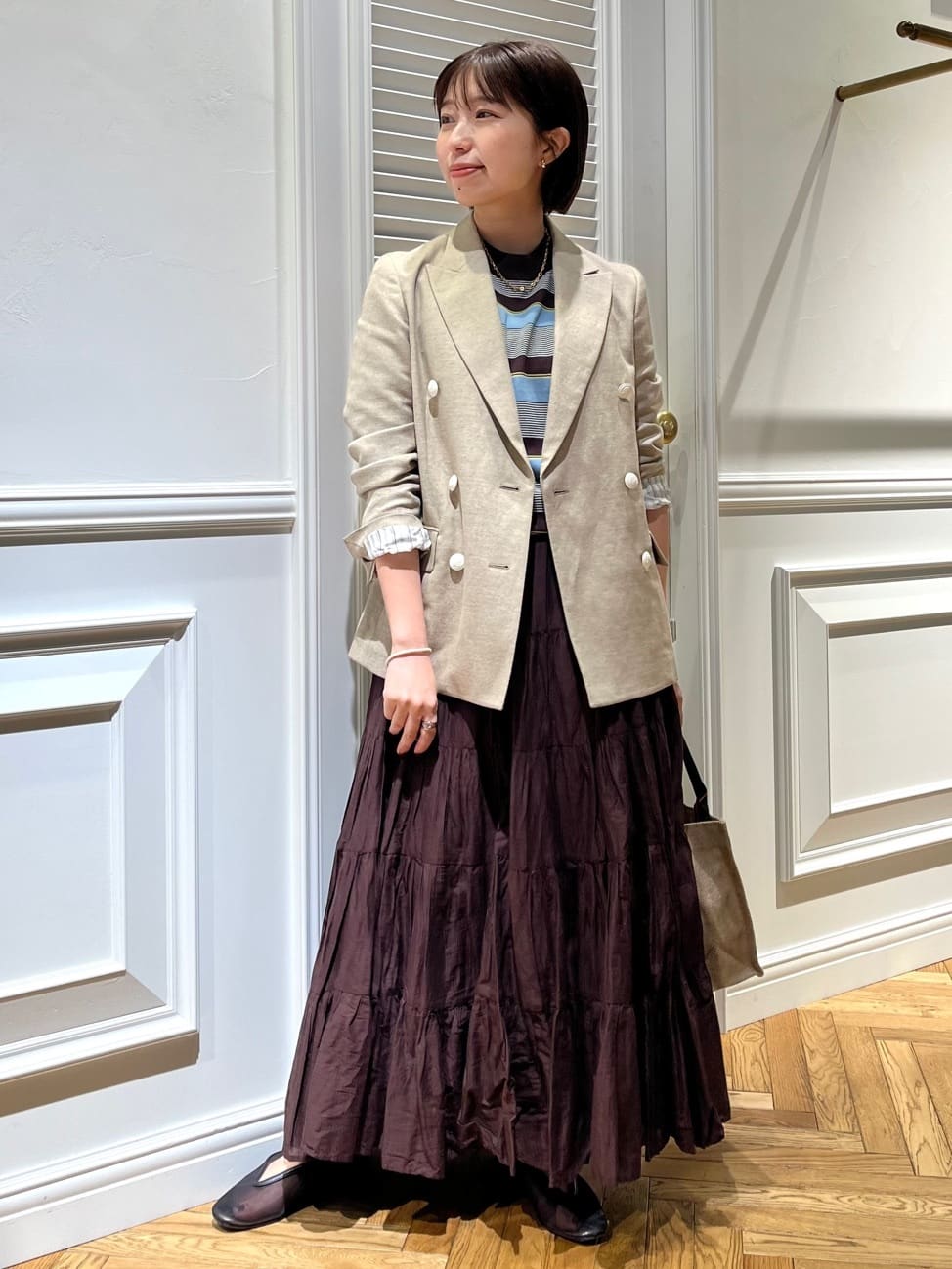 つじ まこさんの「DRESSTERIOR｜【セットアップ可】リネンブレンドダブルブレストジャケット」を使ったコーディネート