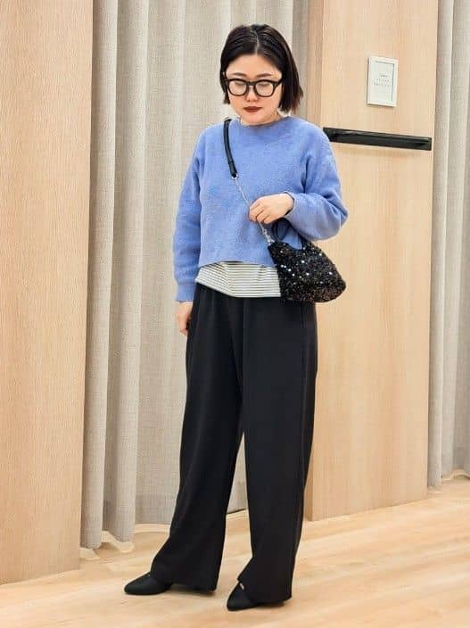 ふるさんの「grove｜きれい見えとイージーな着心地を両立した、ウエストシャーリング ワイドパンツ」を使ったコーディネート