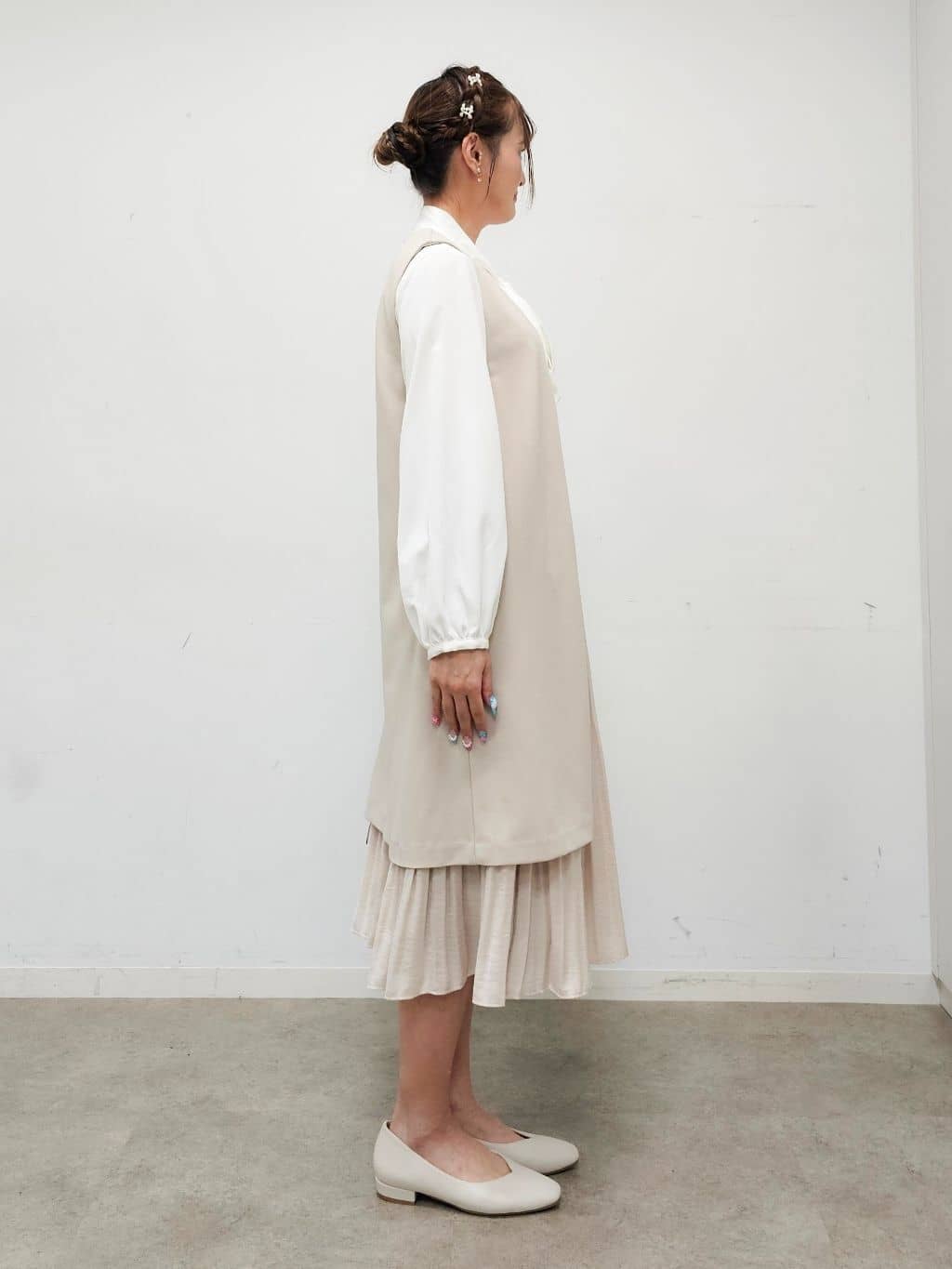 ゆゆさんの「SHOO･LA･RUE｜【洗濯機可/セットアップ可/S-3L】きちんと楽に。カットジョーゼット ロングジレ」を使ったコーディネート