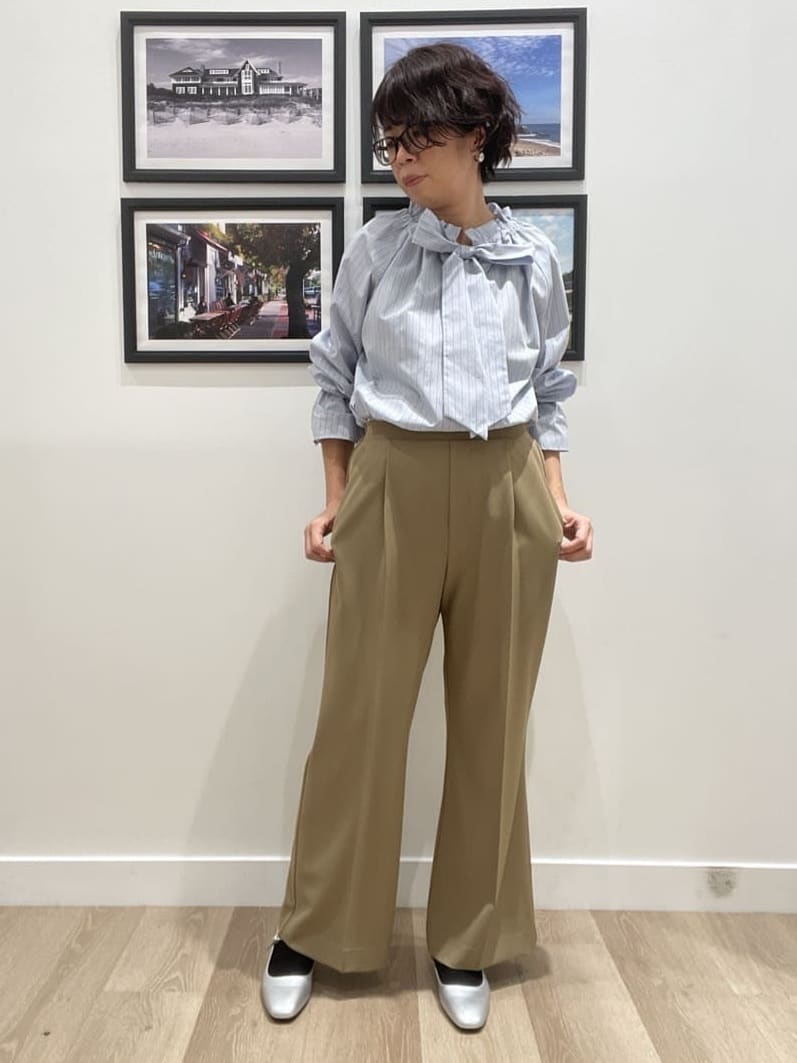 Naoさんの「Dessin｜【洗える】フリルボウタイストライプブラウス」を使ったコーディネート